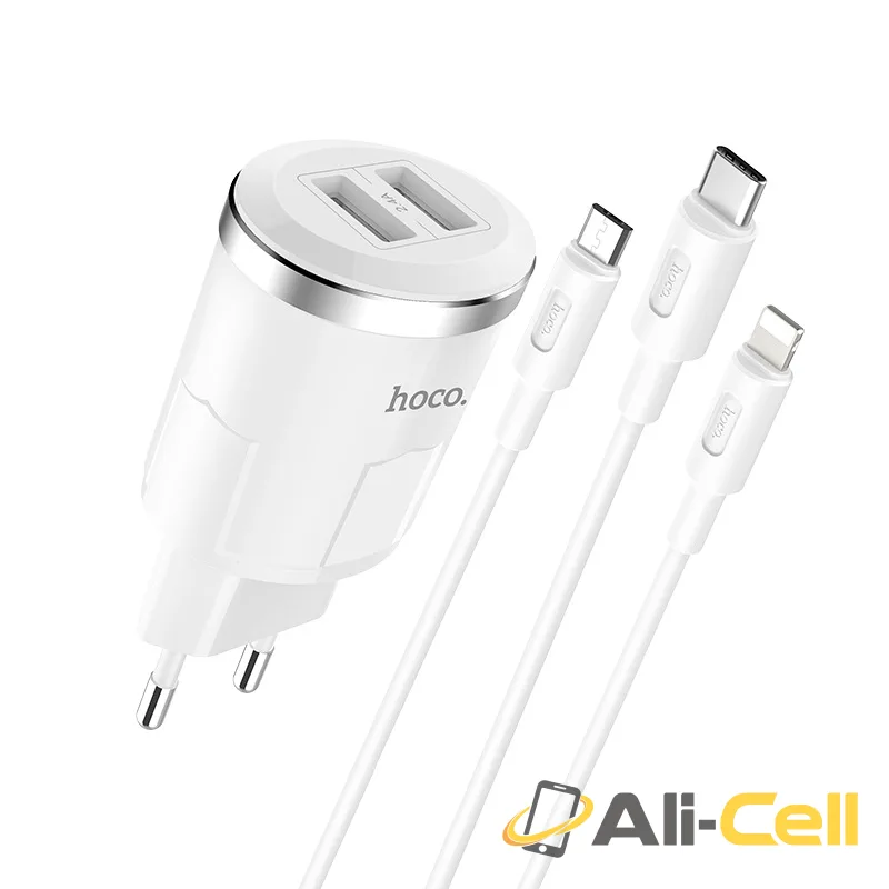 Wall charger “C38A Thunder power” EU dual USB charging adapter (Set With 3 In 1 Cable) — 3