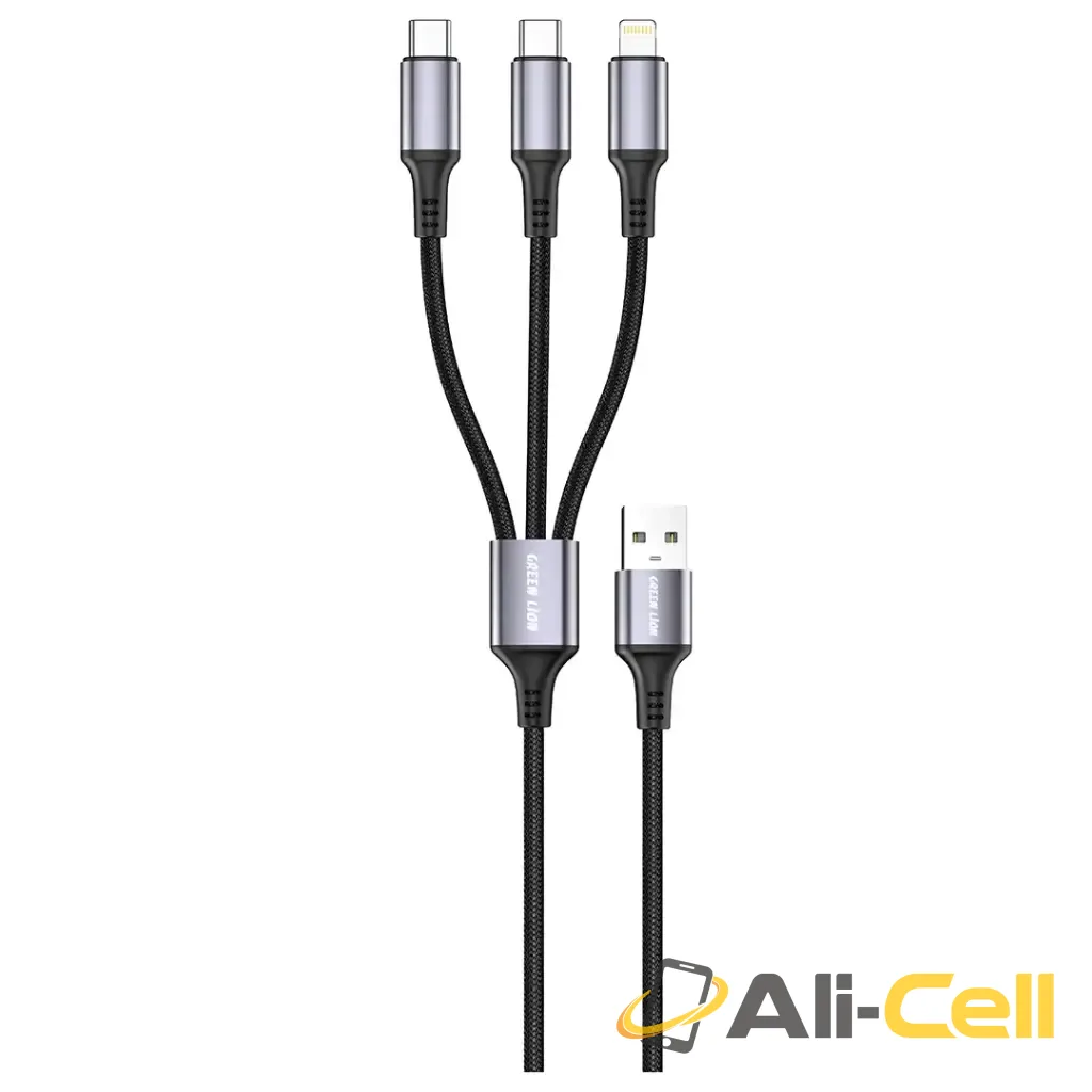 Green Lion 3-In-1 USB-A Cable with 2 USB-C & Lightning - Black