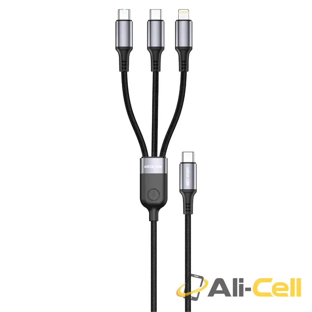 Green Lion 3-In-1 USB-C Cable with 2 USB-C & Lightning - Black