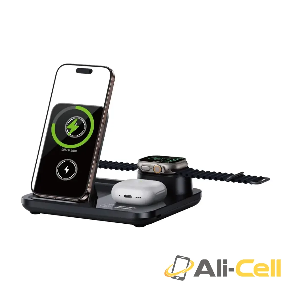 Green Lion 3 in1 Multifunctional Wireless Charger - Black