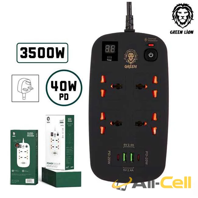 Green Lion 4 AC 2 USB & 2 USB-C PD 40W Multiport Smart Power Socket 3500W (3M) — 2