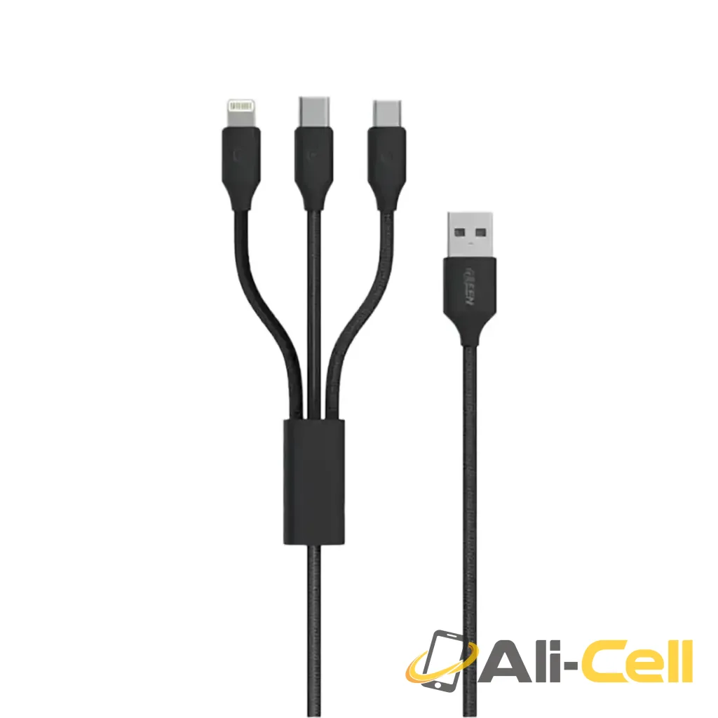 Green Lion 3in1 Fast Charging Braided Cable Series 2 1.2M (Type-C Input) - Black
