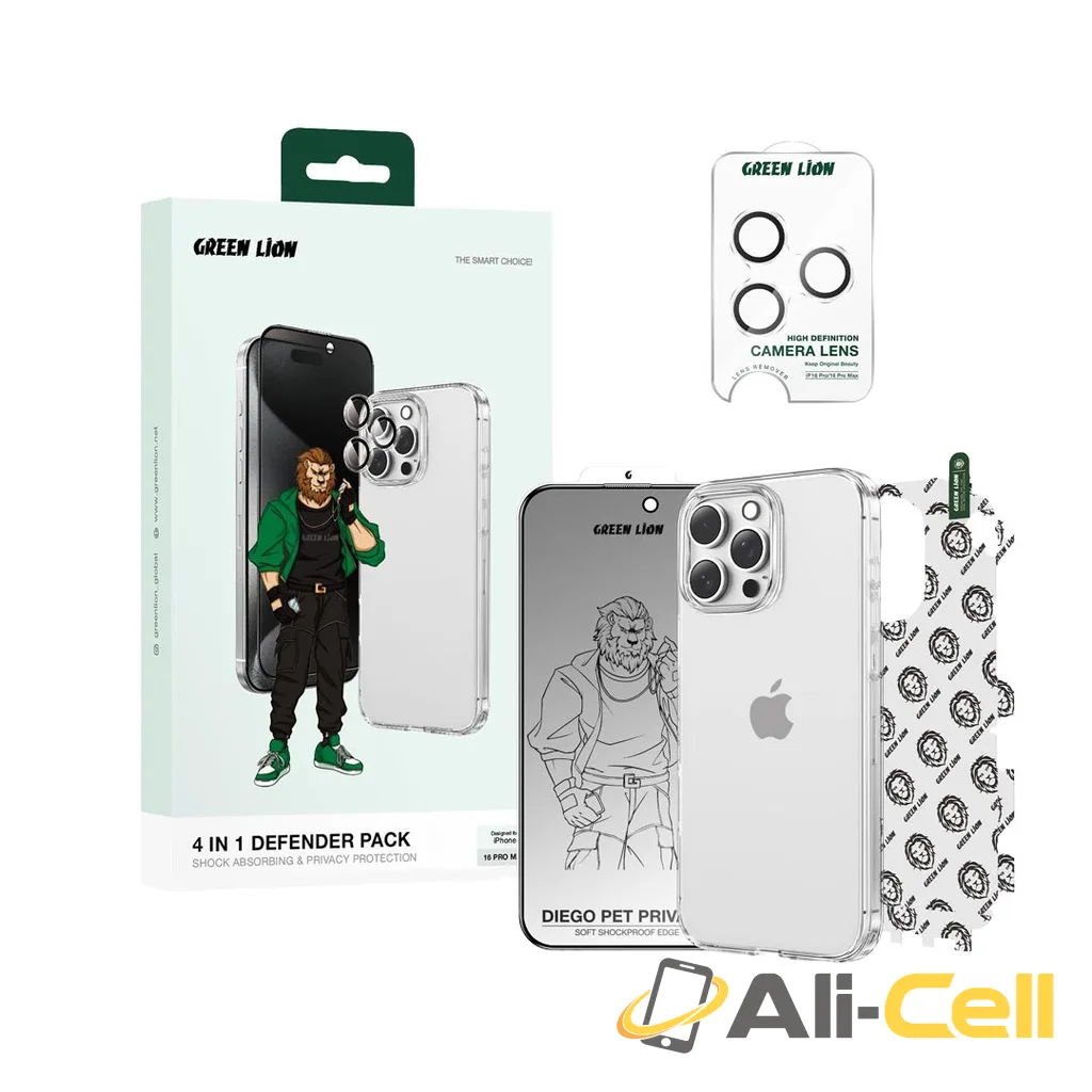 Green Lion 4 In 1 Defender Pack Privacy For iPhone16 Pro/Pro Max — 2