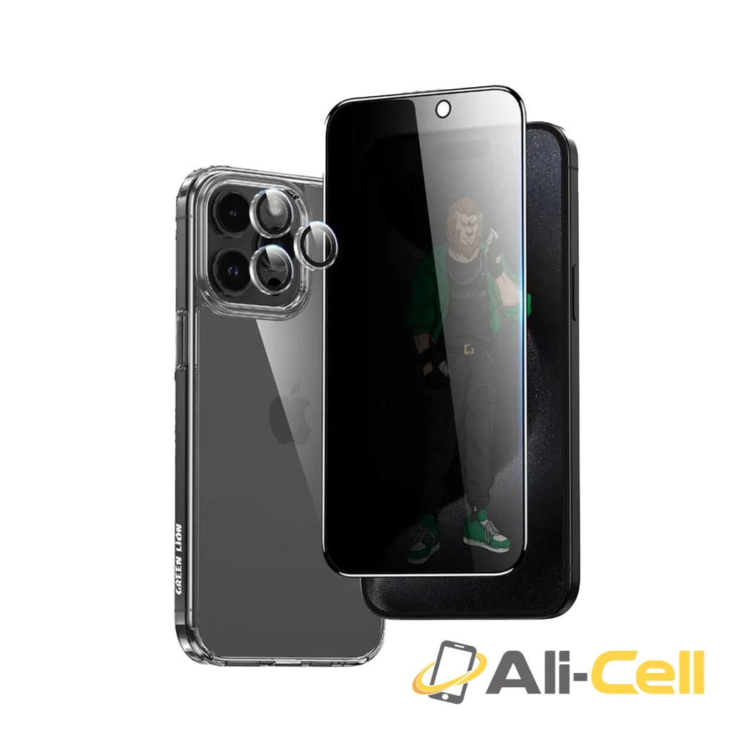 Green Lion 4 in 1 Defender Pack Privacy for iPhone 15 Pro / Pro Max - Transparent