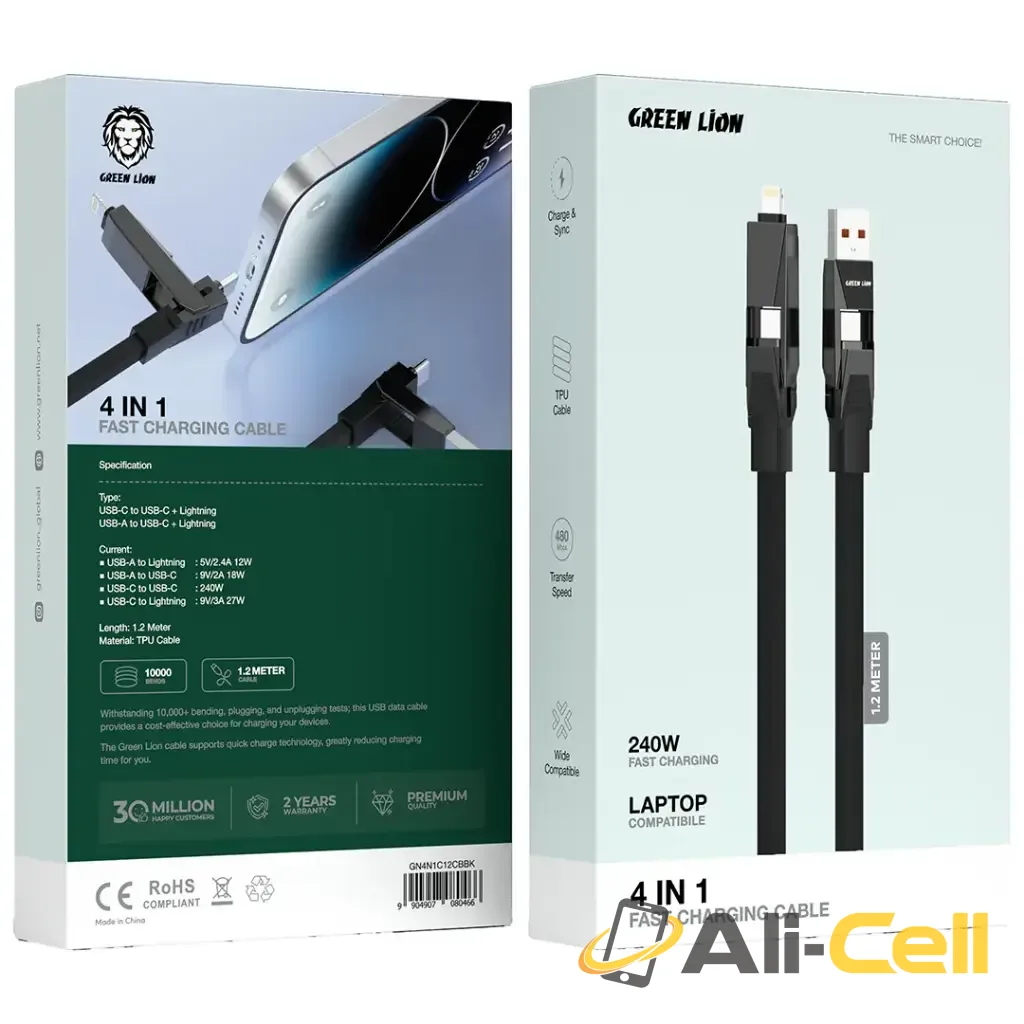 Green Lion 4-In-1 Fast Charging Cable - Black — 2