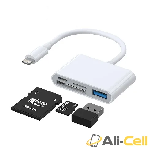 Green Lion 4-In-1 Lightning OTG Adapter with SD TF Card Slots Type-C and USB-A Ports