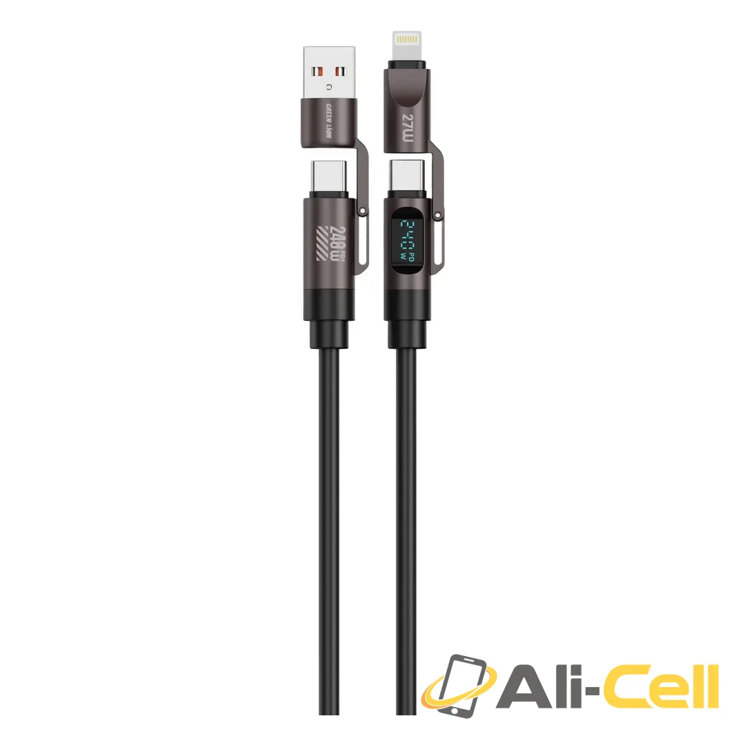 Green Lion 4-In1 Silicone Cable with Digital Display - Black
