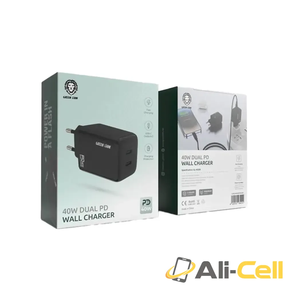 Green Lion 40W Dual PD Wall Charger - Black — 2