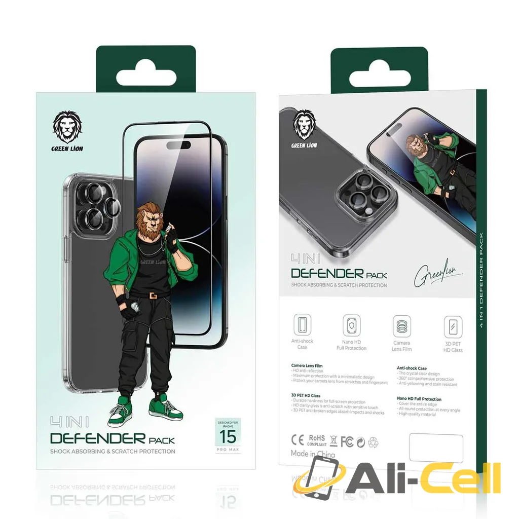 Green Lion 4 in 1 Defender Pack for iPhone15 Pro / 15 Pro Max