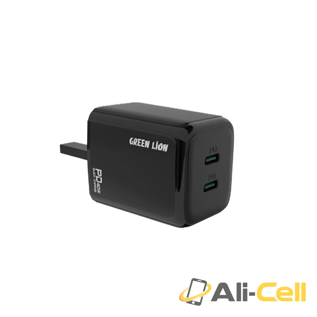 Green Lion 40W Dual PD Wall Charger With USB-C To USB-C Cable - Black