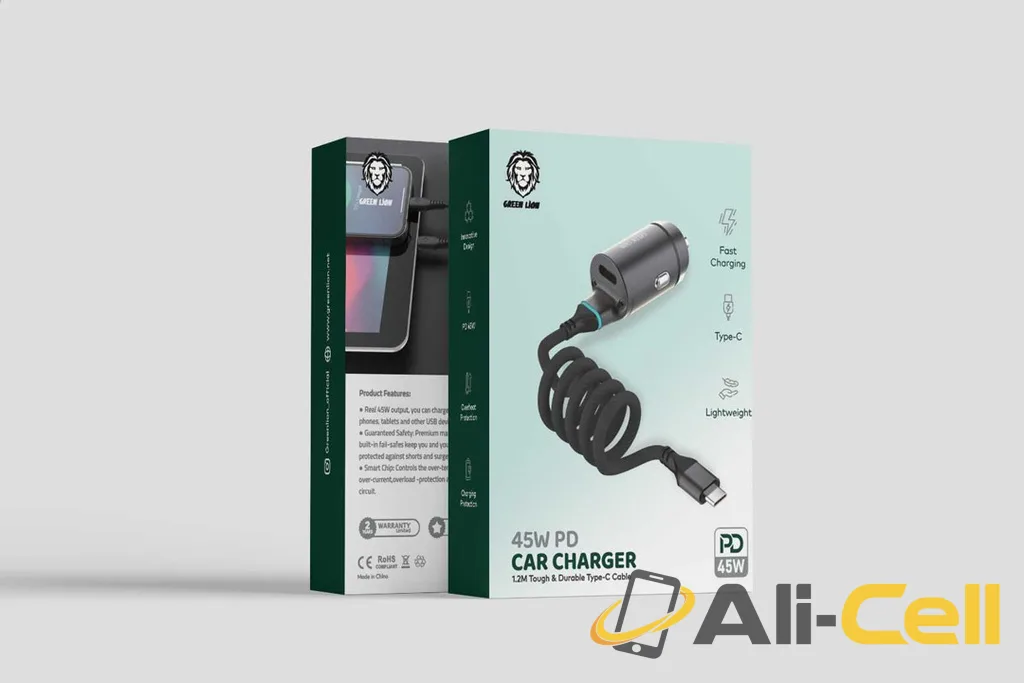 Green Lion 45W PD Car Charger with 1.2M Tough & Durable Type-C Cable - Black — 2