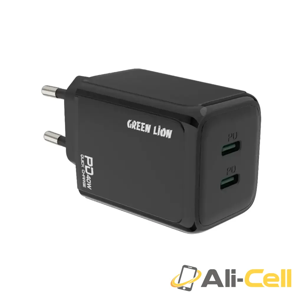 Green Lion 40W Dual PD Wall Charger With USB-C To Lightening Cable 1m EU - Black