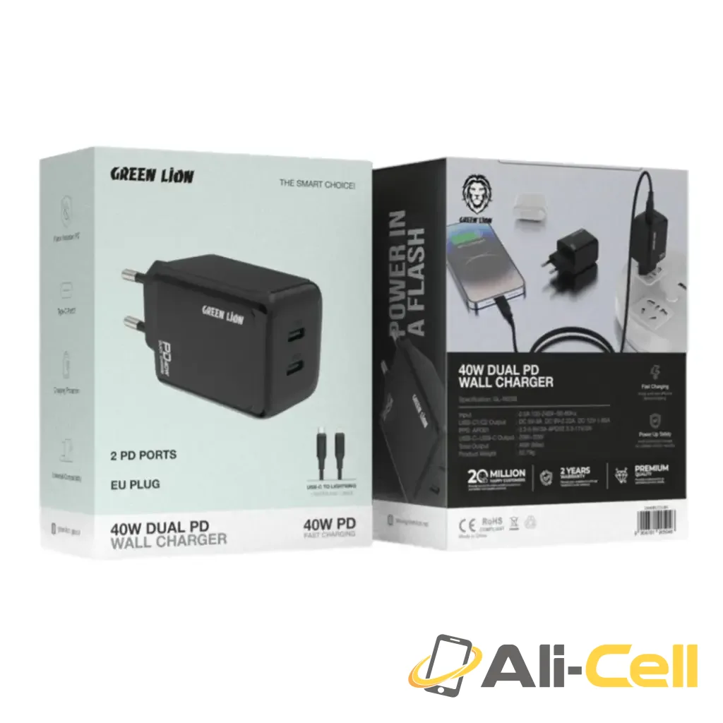 Green Lion 40W Dual PD Wall Charger With USB-C To Lightening Cable 1m EU - Black — 3