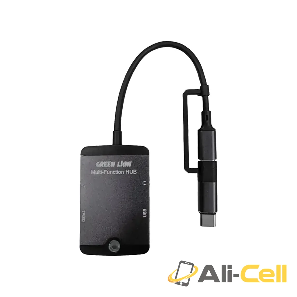 Green Lion 5 in 1 Mini MultiFunction Hub ( Type-C/Lightning/SD/TF/AUX/USB ) - Black