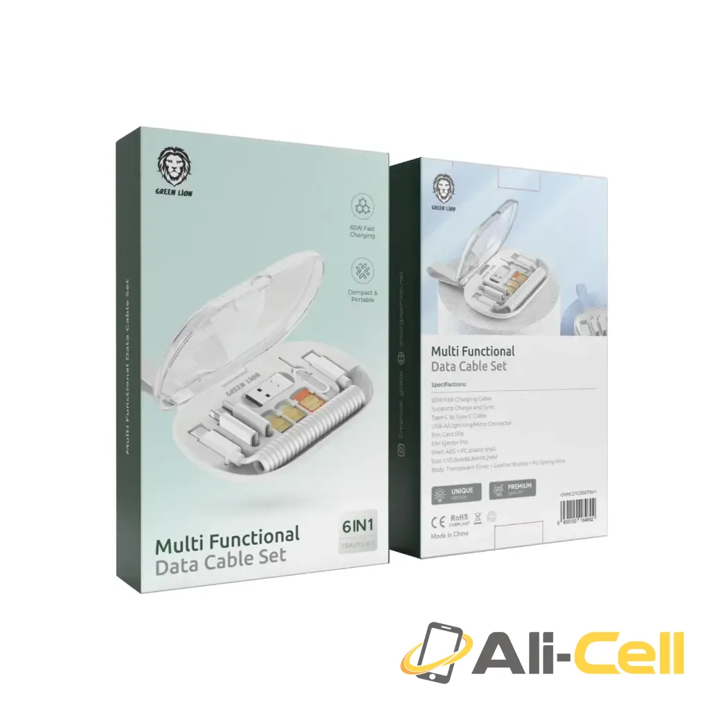 Green Lion 6 in 1 Multi Functional Data Cable Set - White — 2
