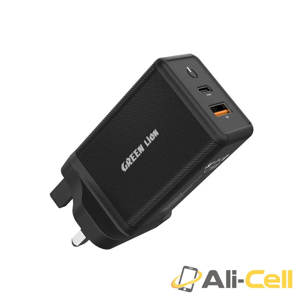Green Lion 65W Gan Wall Charger with C to L Cable - Black
