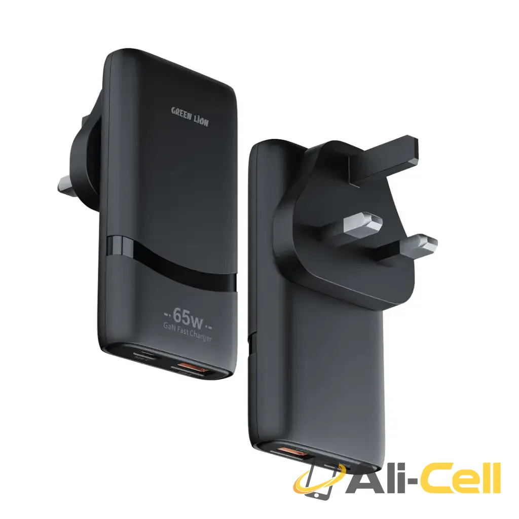 Green Lion 65W Gan Adapter Type-C Ports | UK Plug - Black