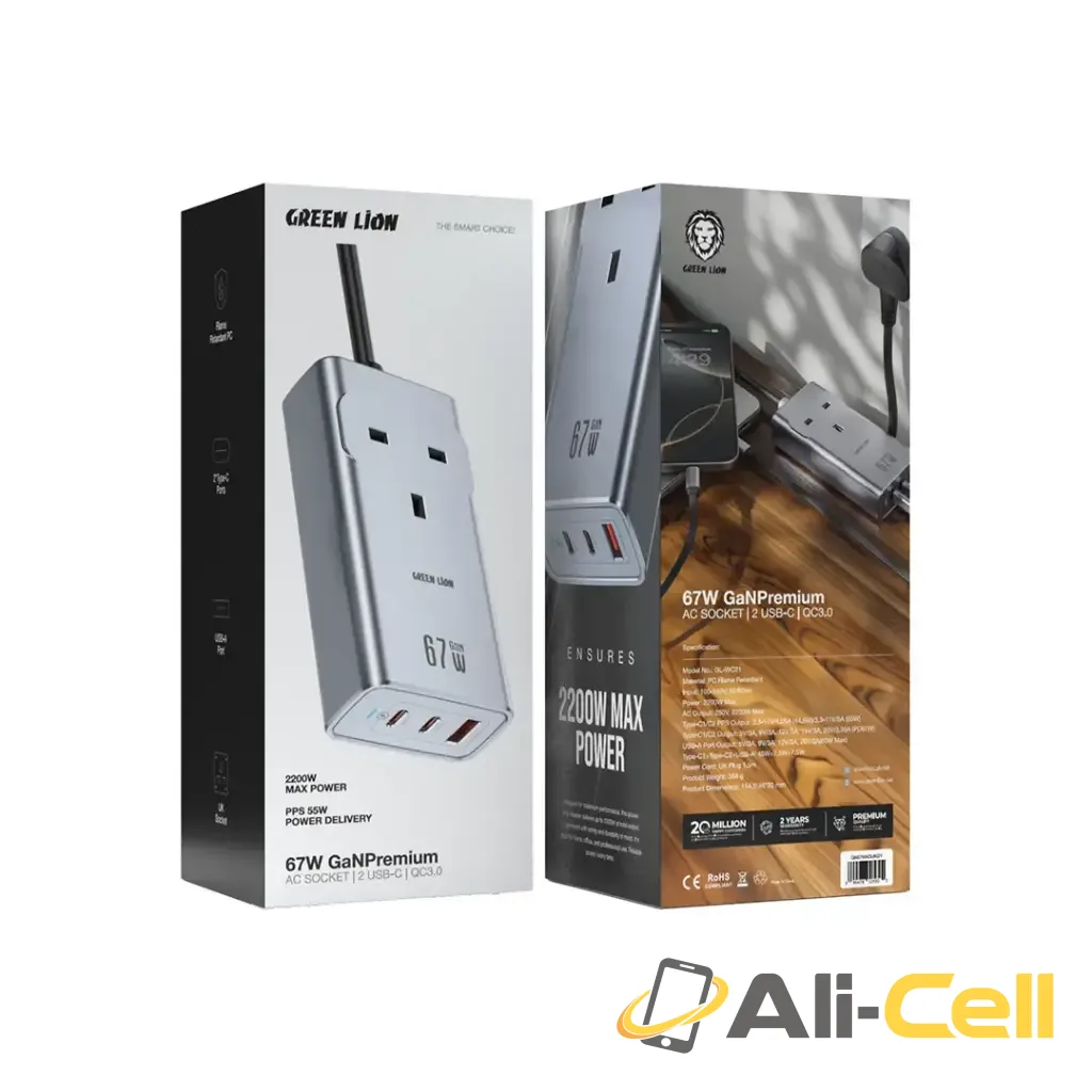 Green Lion 67W GaN Premium AC Socket - Gray — 2