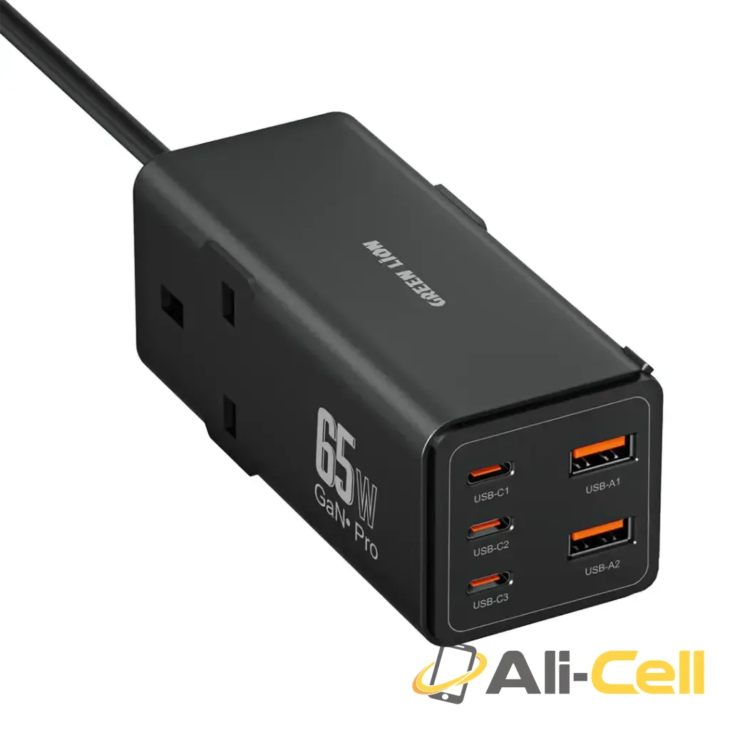 Green Lion 7 In 1 GaN 65W Power Strip - Black