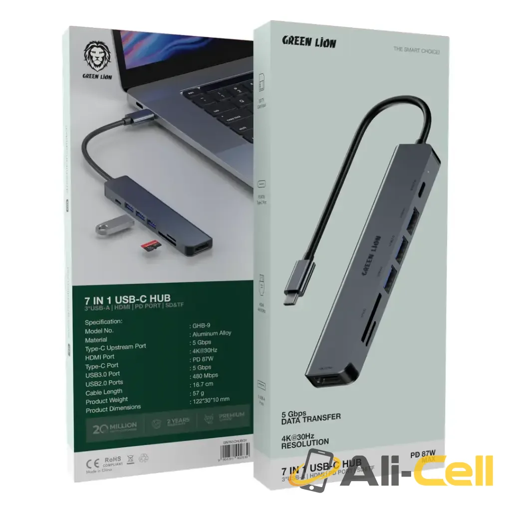 Green Lion 7-in-1 USB-C Hub - Gray — 2