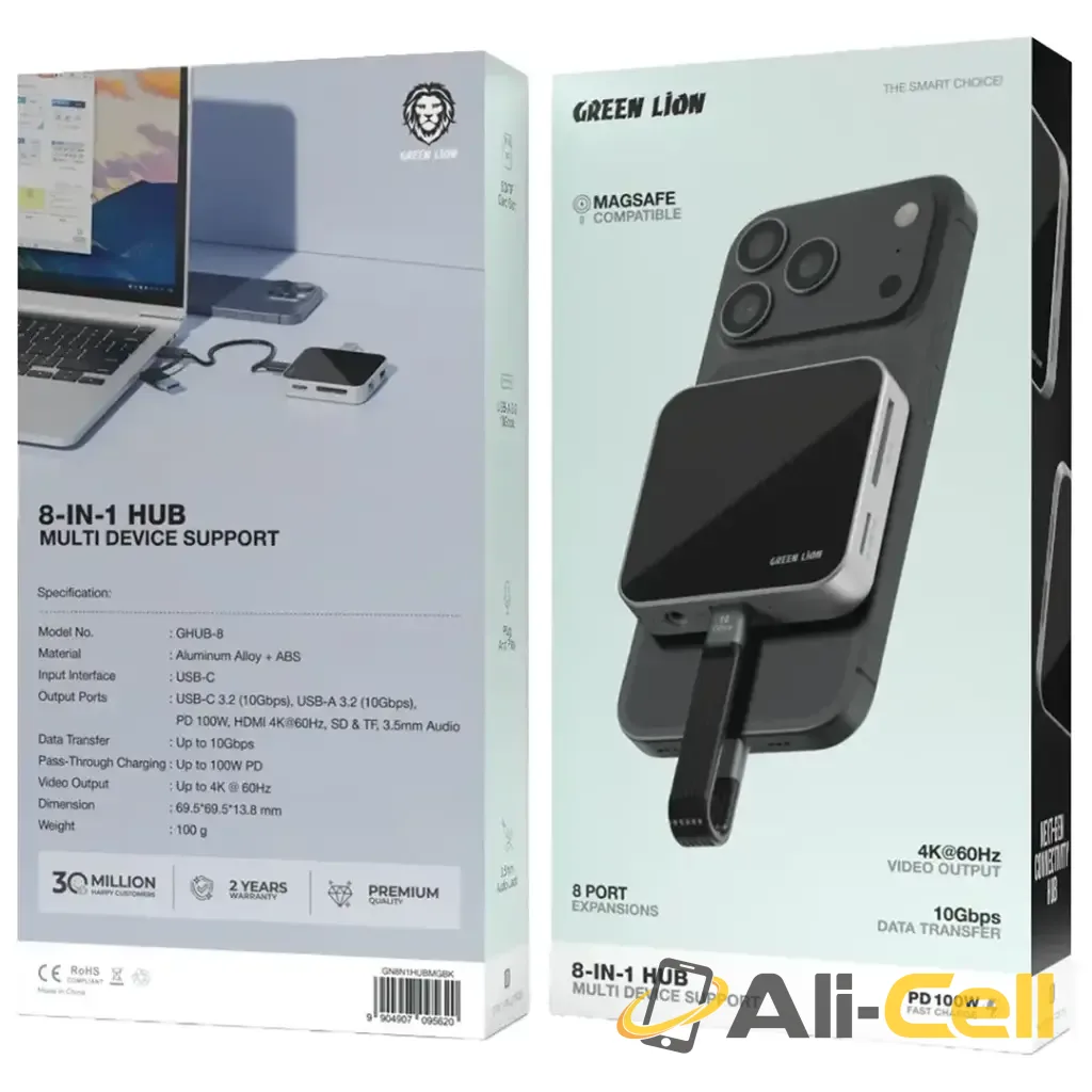 Green Lion 8-in-1 Hub Multi Device Support - Black — 2