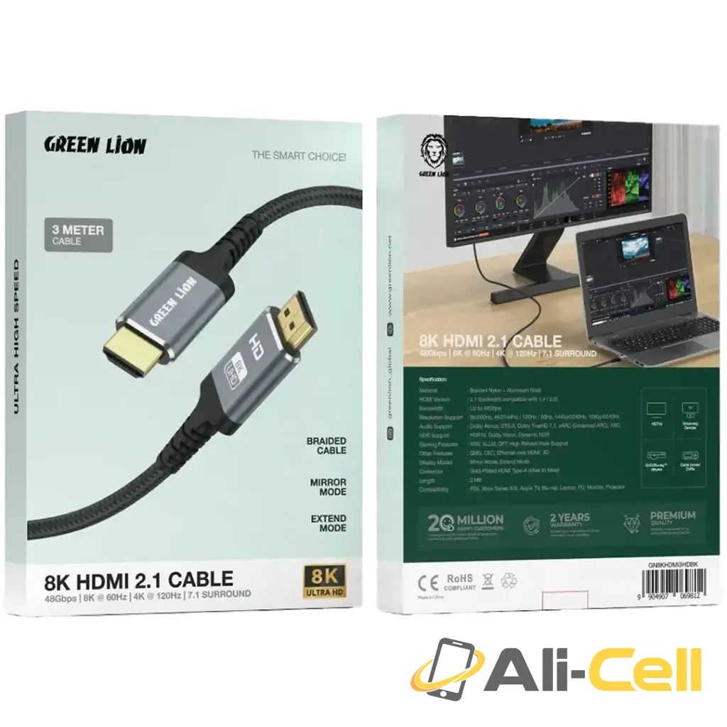 Green Lion 8K HDMI to HDMI Cable with 48Gbps Bandwidth & 3m Length - Black — 2