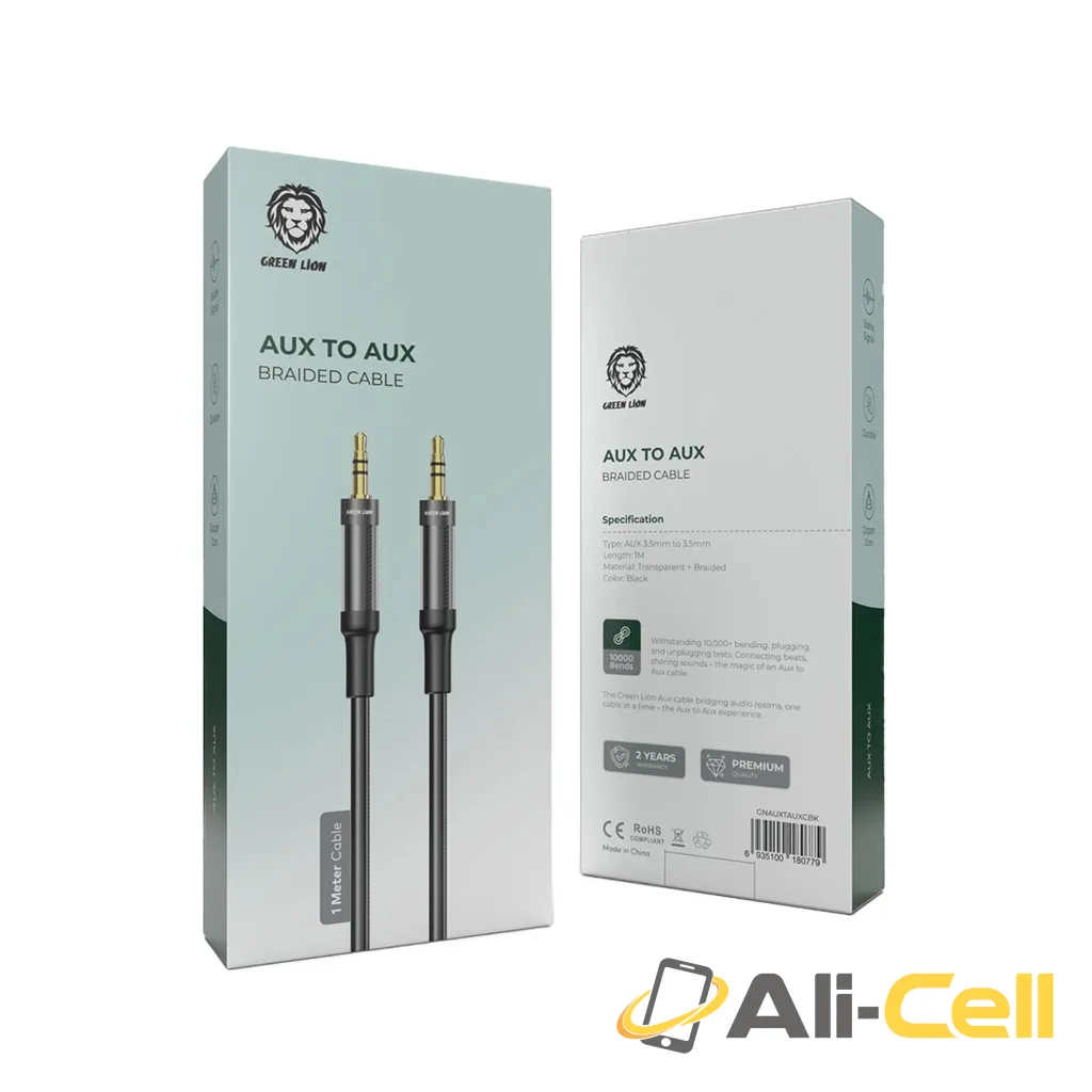 Green Lion AUX to AUX Braided Cable 1M - Black — 2