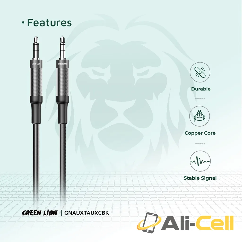 Green Lion AUX to AUX Braided Cable 1M - Black — 3