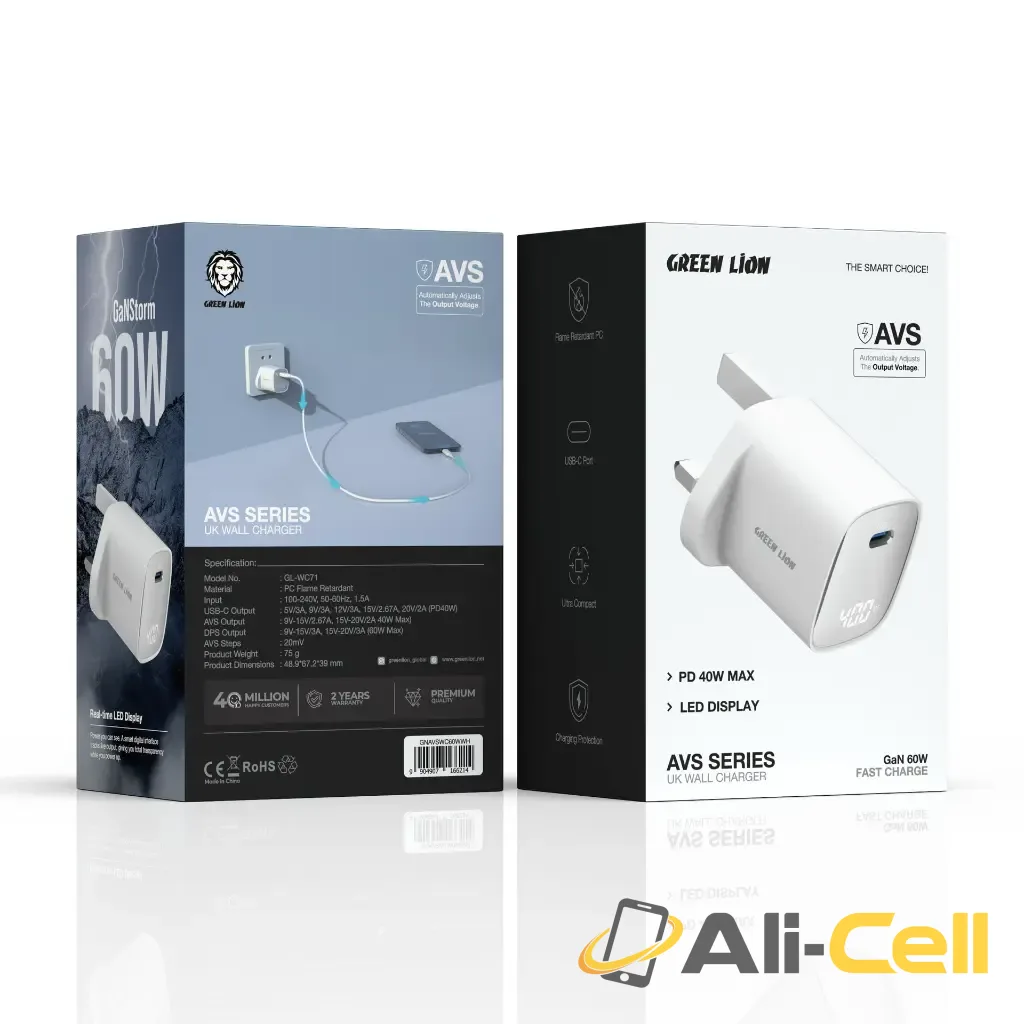 Green Lion AVS SERIES UK Wall Charger GaN 60W - White — 2