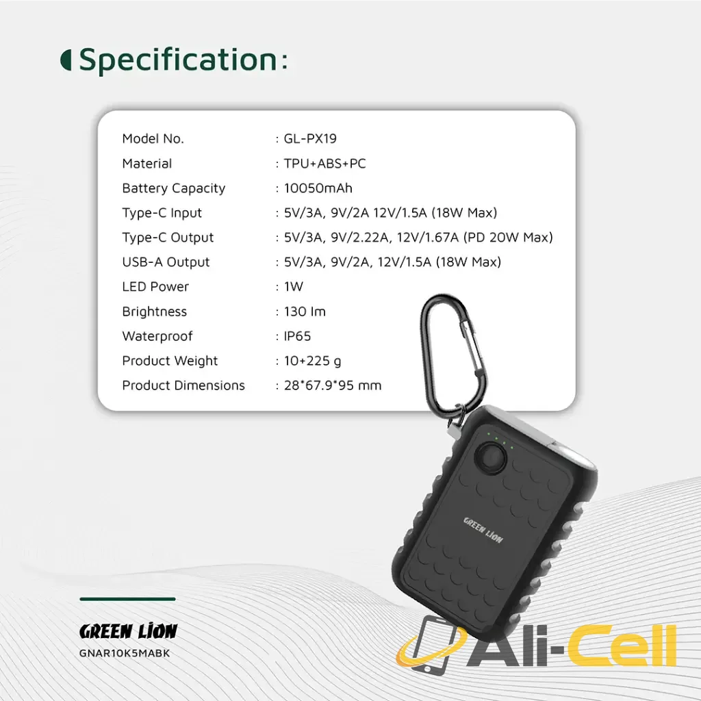 Green Lion Armor 10050mAh Power Bank PD 20W - Black — 2