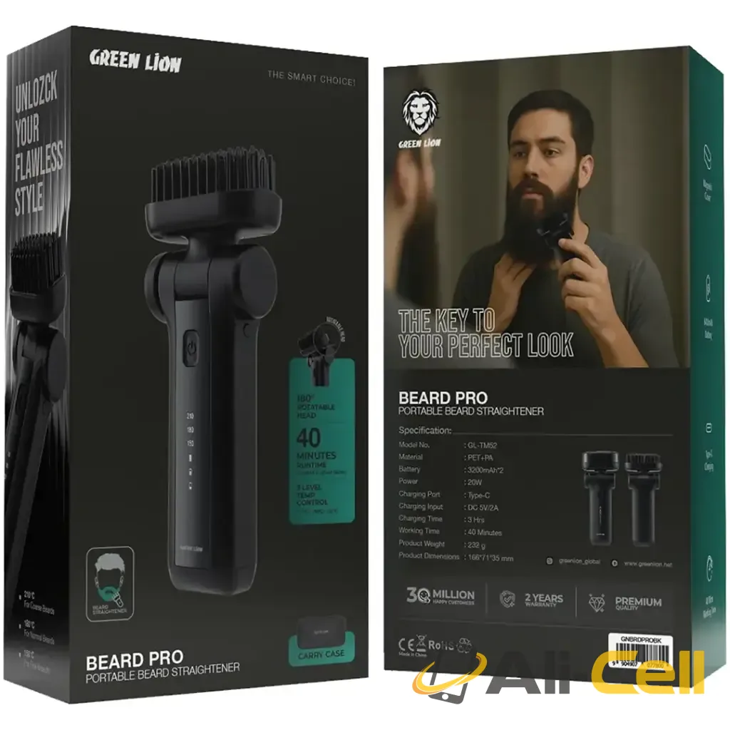Green Lion Beard Pro Portable Beard Straightener - Black — 3