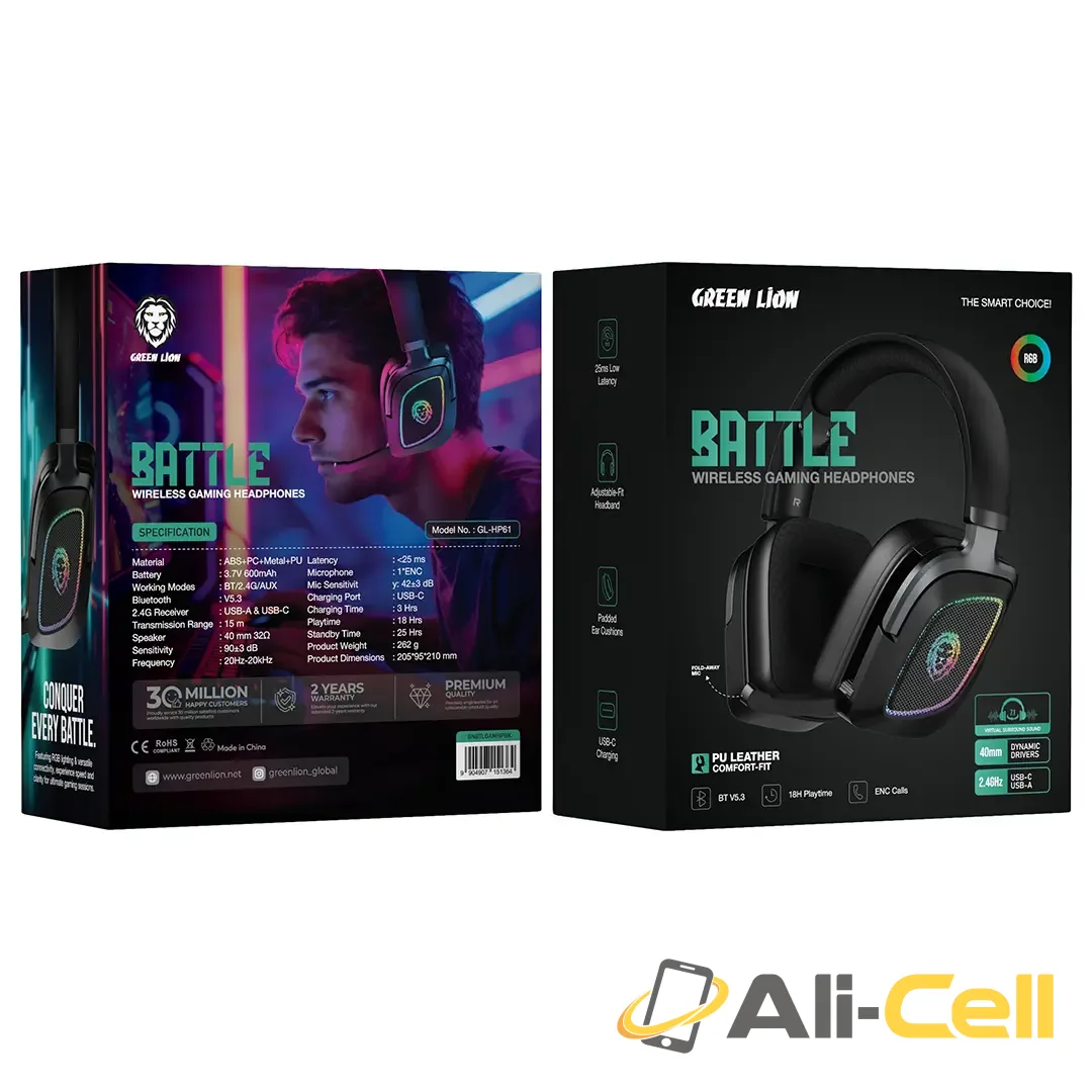 Green Lion Battle Wireless Gaming Headphones - Black — 3