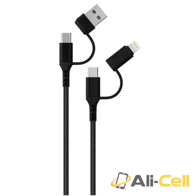 Green Lion Braided 2 in 2 Fast Charging Cable 1.2M 3A - Black