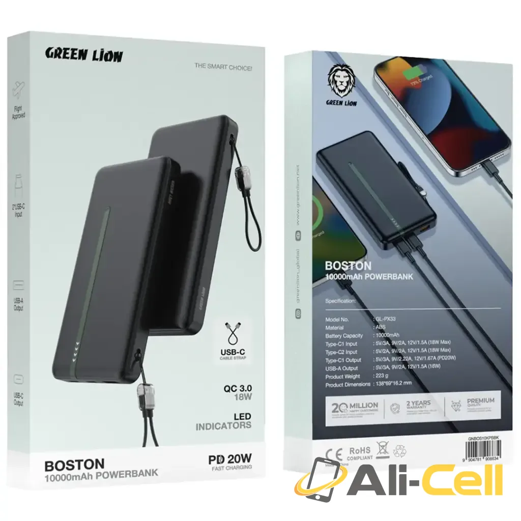 Green Lion Boston 10000 | 20000mAh Power Bank PD 20W - Black — 2