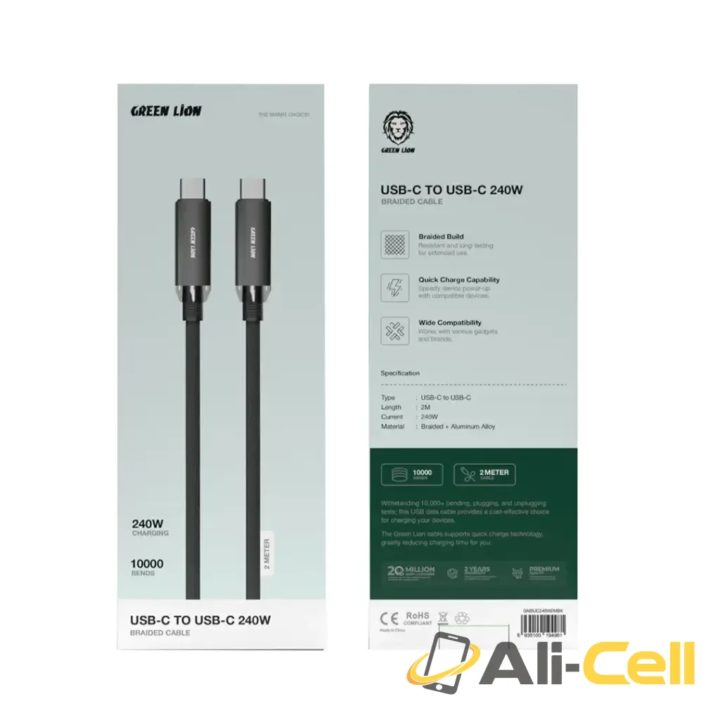 Green Lion Braided Type-C to Type-C Cable 240W 2 mtr — 2