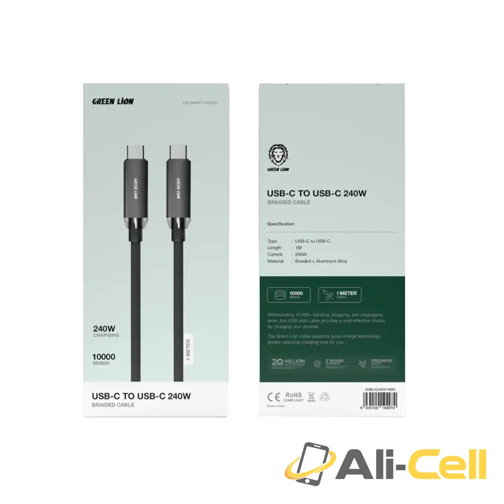 Green Lion Braided Type-C to Type-C Cable 240W 1 mtr - Black — 2