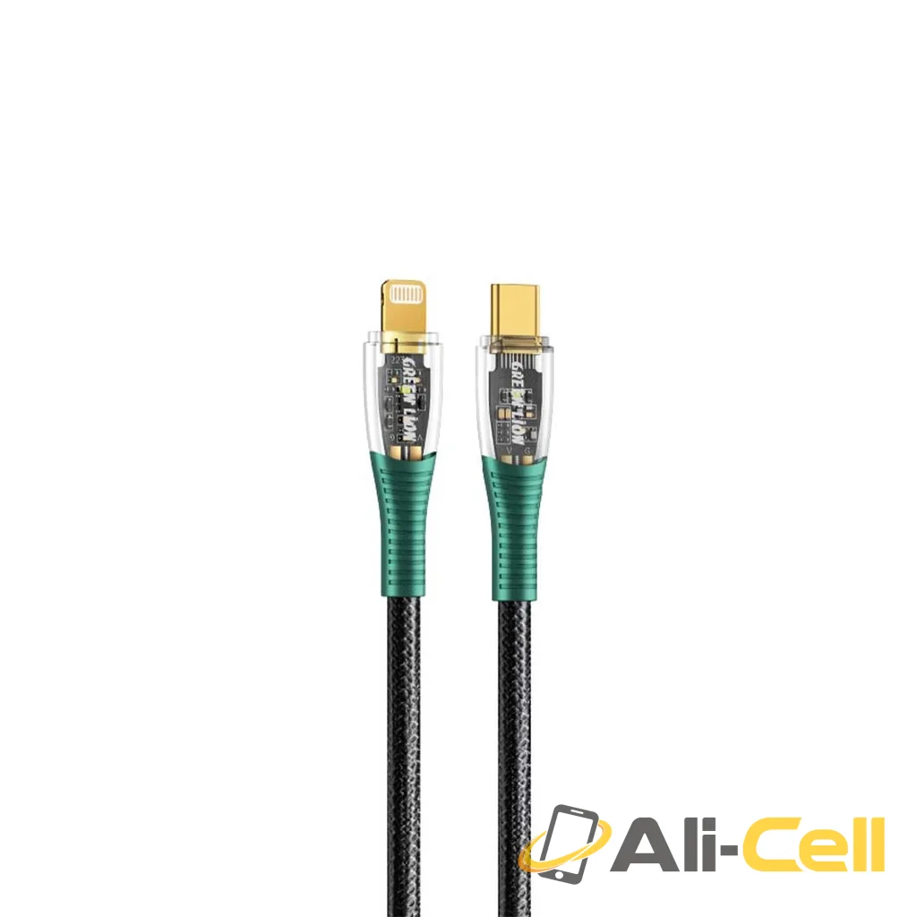 Green Lion Braided USB-C to Lightning Transparent Cable 1M PD 20W - Black