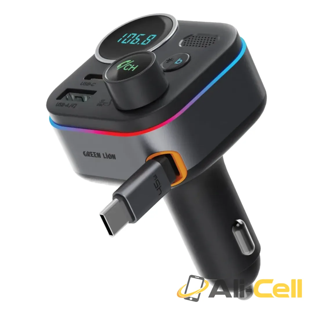 Green Lion Car FM Transmitter with Bluetooth 5.4 & Dual Port - Black