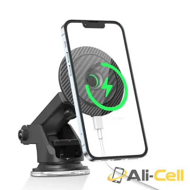 Green Lion Carbon Fiber Magnetic Wireless Car Charger 15W -Black