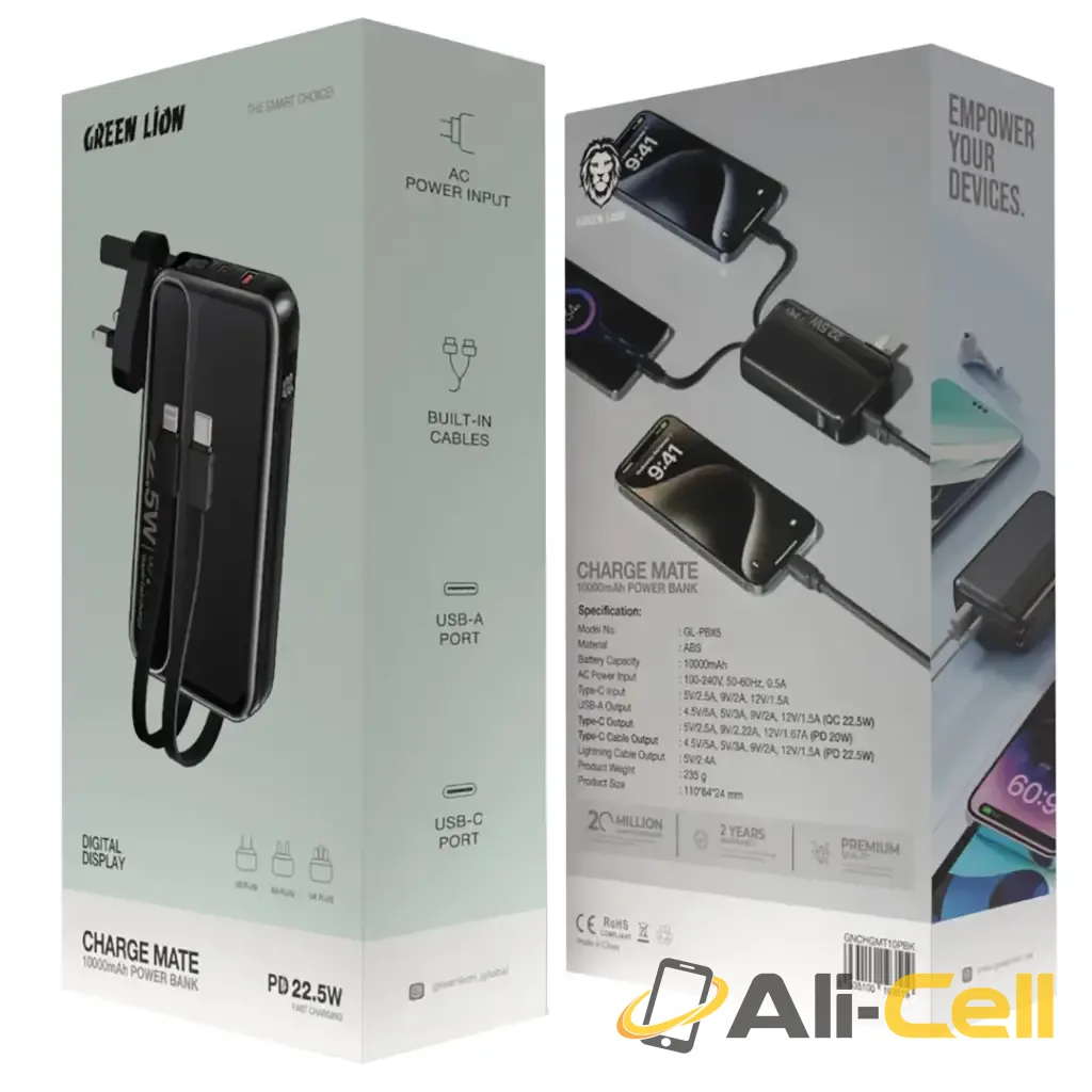 Green Lion Charge Mate Power Bank 10000 mAh PD 22.5W - Black — 2