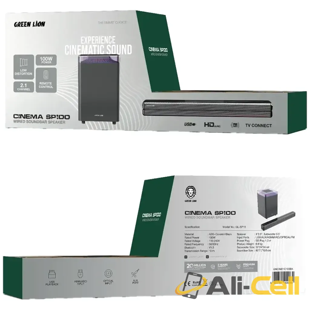 Green Lion Cinema SP100 Wired Soundbar Speaker - Black — 2