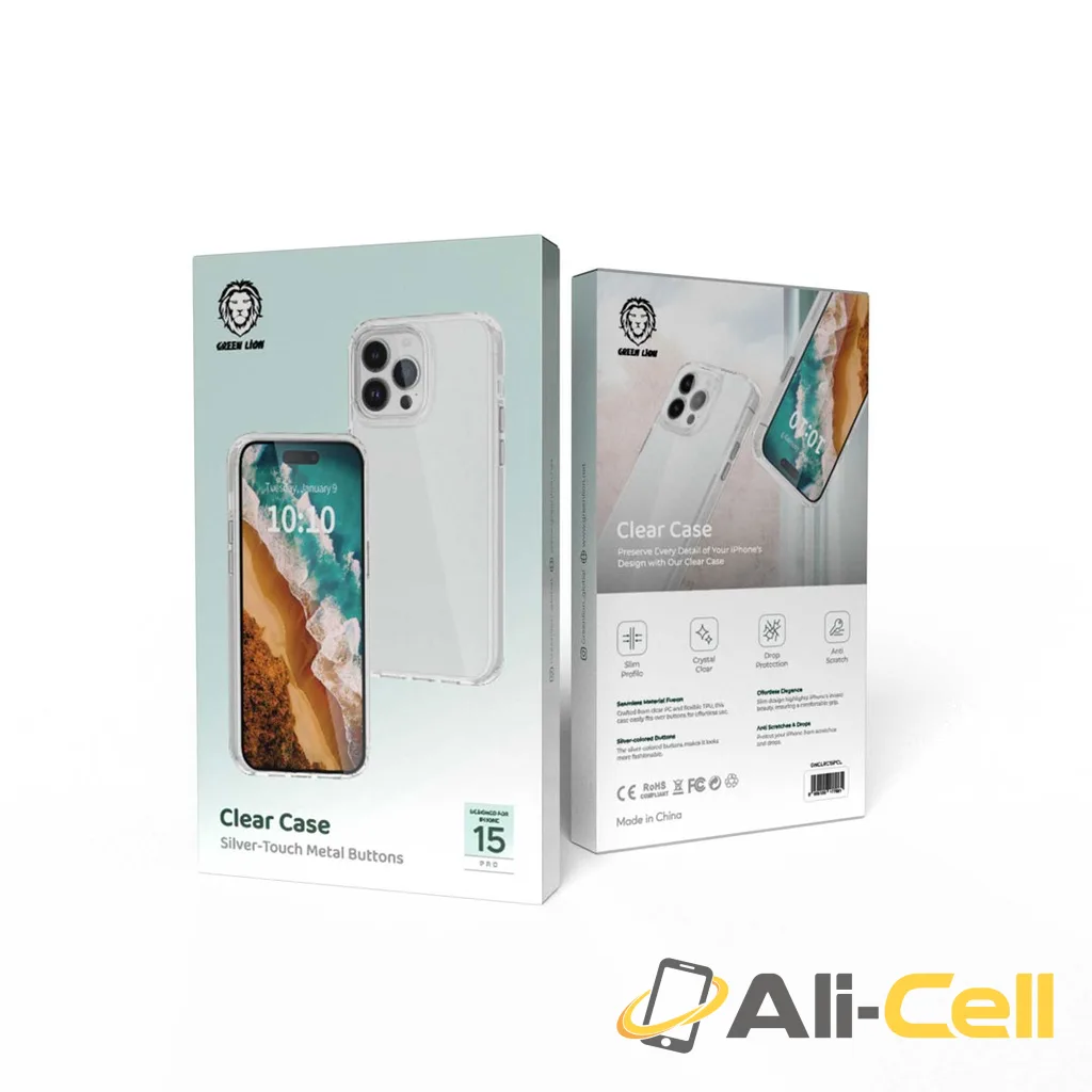 Green Lion Clear Case with Metal Buttons for iPhone 15 Series - Clear