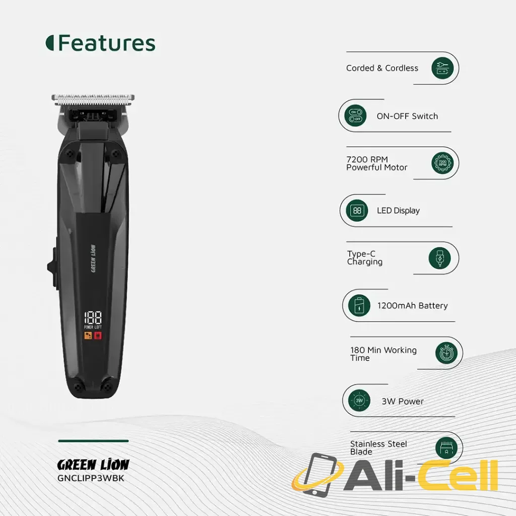 Green Lion Clip Master Professional Hair Clipper - Black — 3