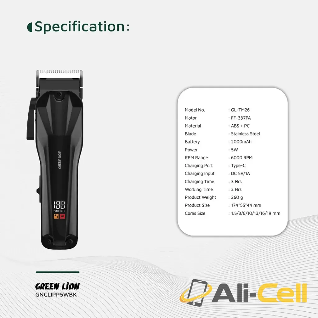 Green Lion Clip Pro Professional Hair Clipper - Black — 2