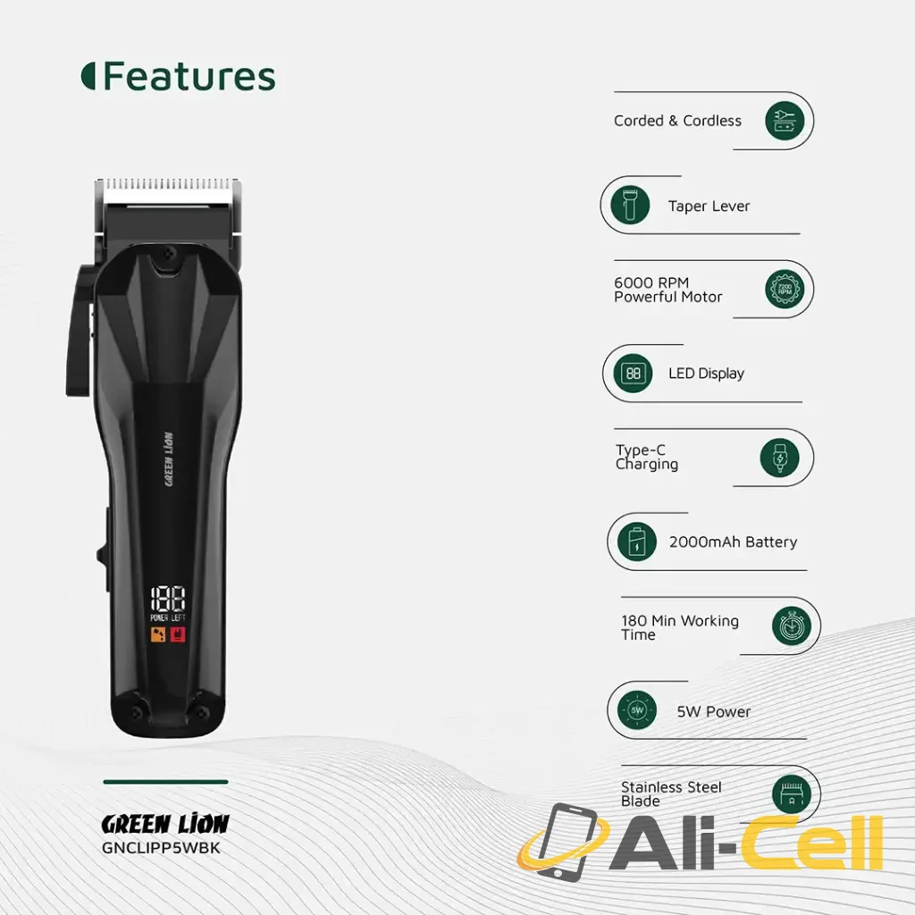 Green Lion Clip Pro Professional Hair Clipper - Black — 3