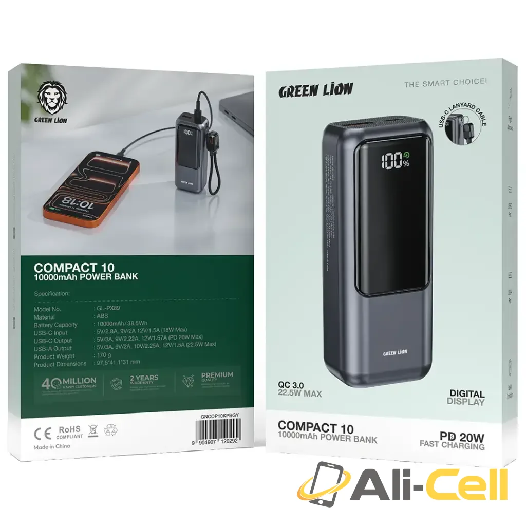 Green Lion Compact 10 10000mAh Power Bank - Grey — 2