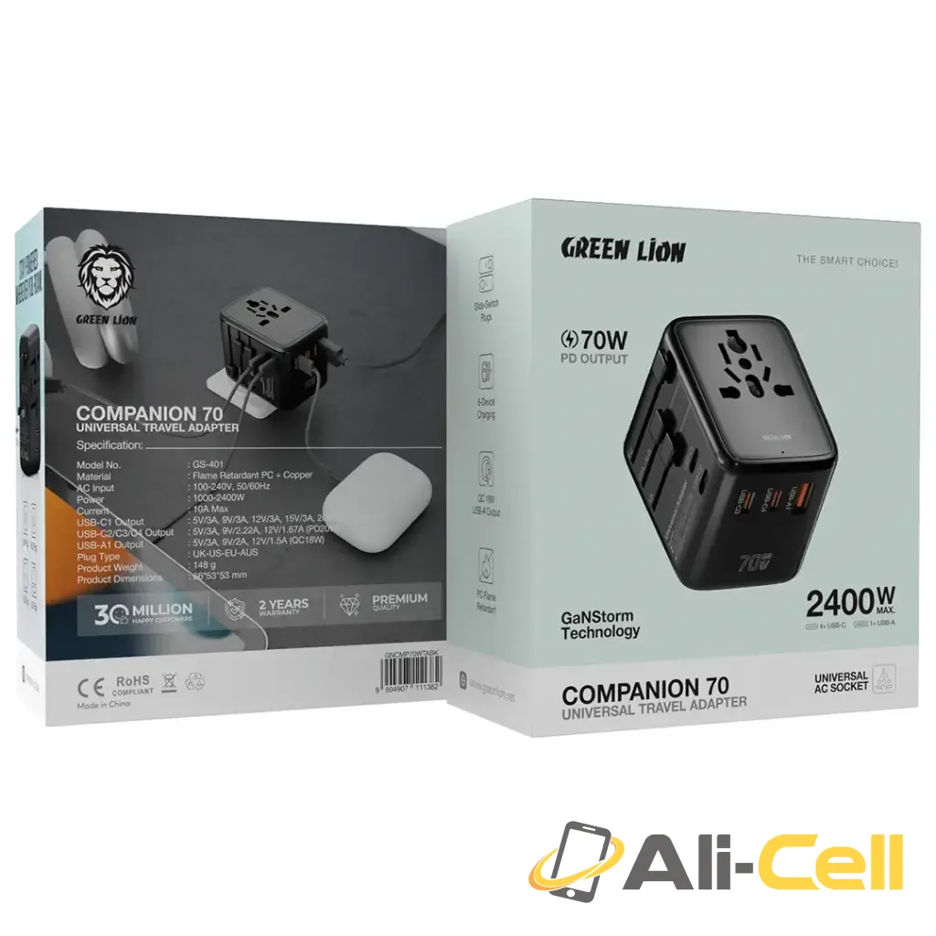 Green Lion Companion 70 Universal Travel Adapter - Black — 2