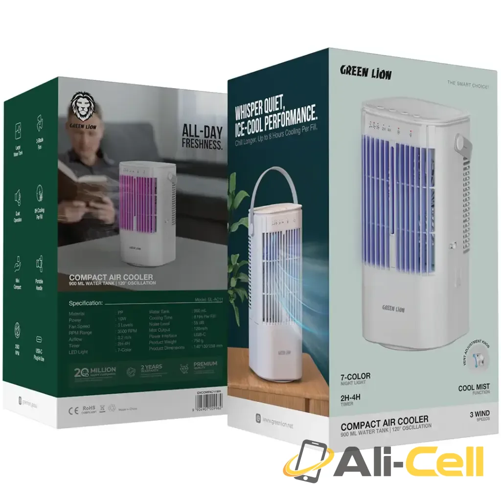 Green Lion Compact Air Cooler Fan with 900mL Water Tank & 120° Oscillation - White — 3