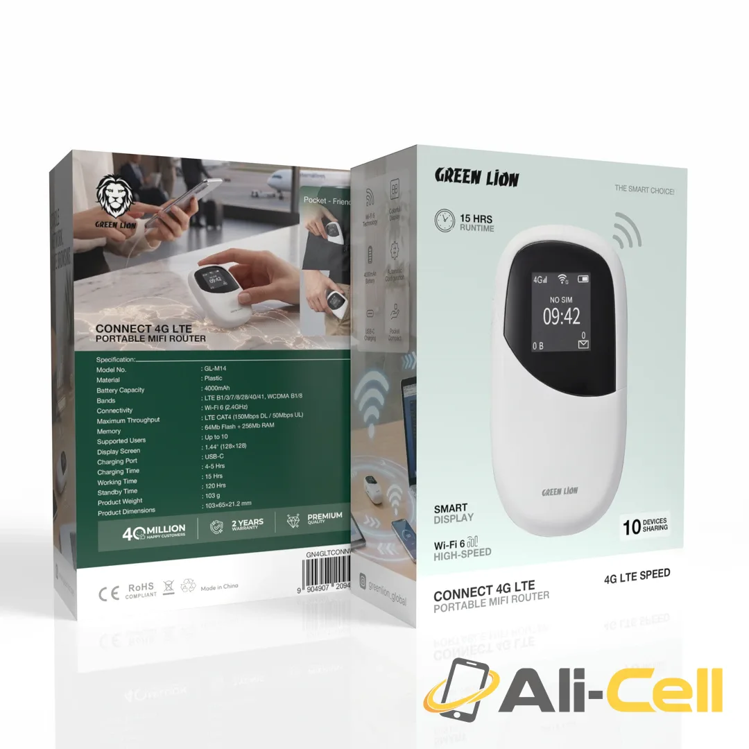 Green Lion Connect 4G LTE Portable MiFi Router - White — 2