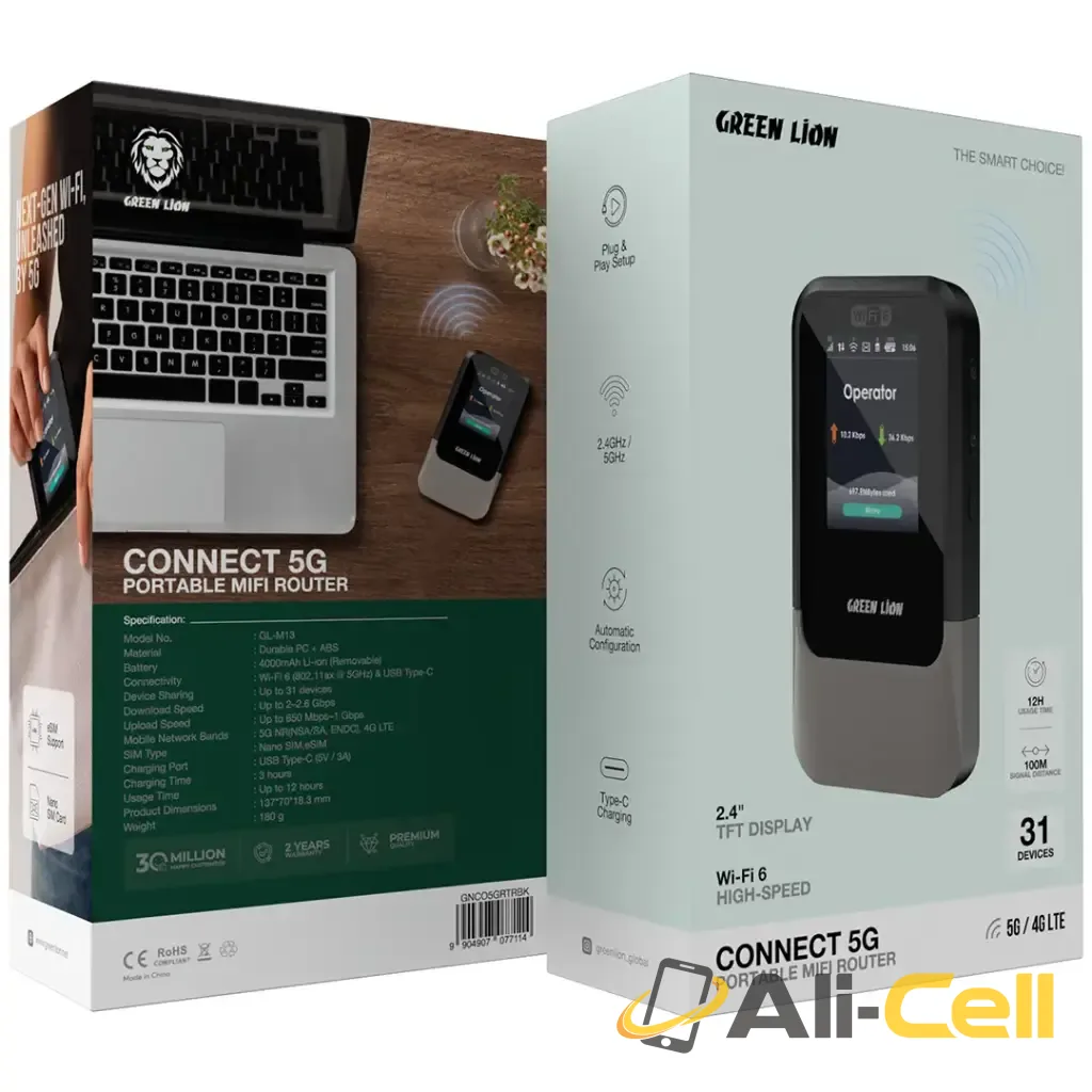 Green Lion Connect 5G Portable MiFi Router - Black — 2